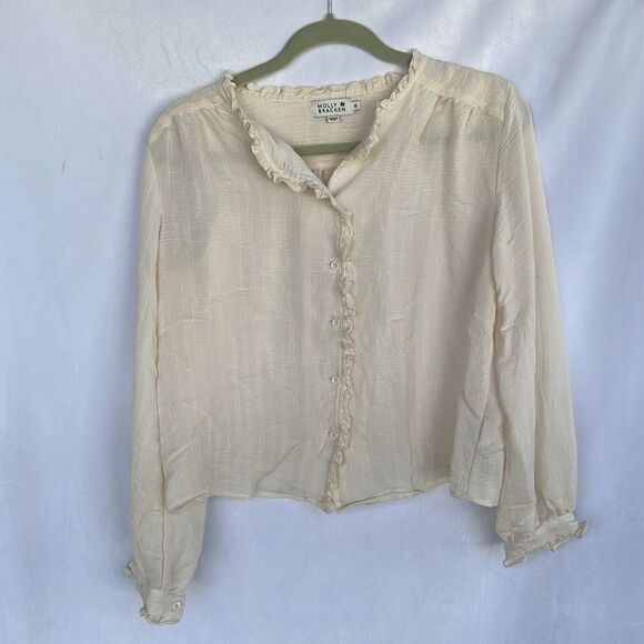 Molly Bracken RUFFLED COLLAR BLOUSE size M Ivory Color - Picture 6 of 10